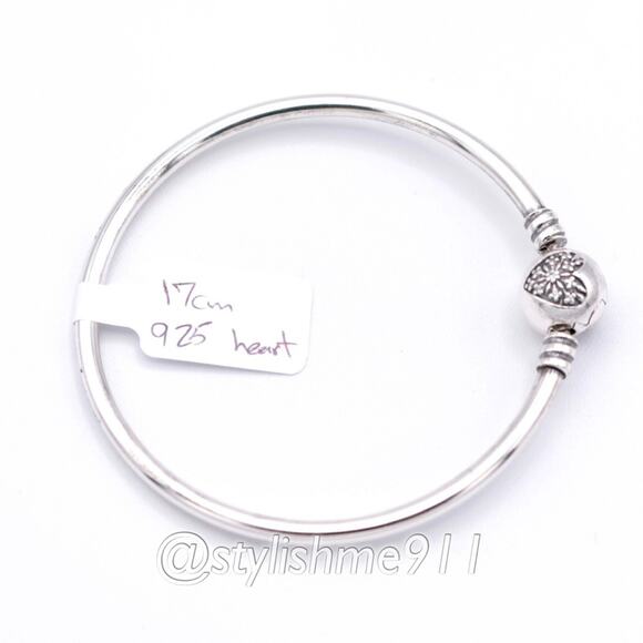 Authentic Pandora Moments Silver Bangle, Heart of Winter Clasp - 596404CZ - Picture 13 of 15